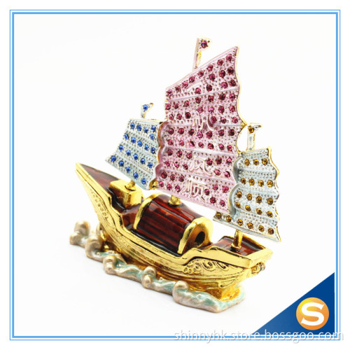 Handmade Metal & Crystal Trinket Box Sailing Shape Jewelry Box SCJ679